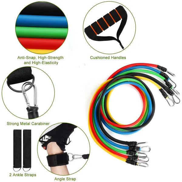 11-Piece Resistance Bands Set – Complete Home Gym Workout Kit