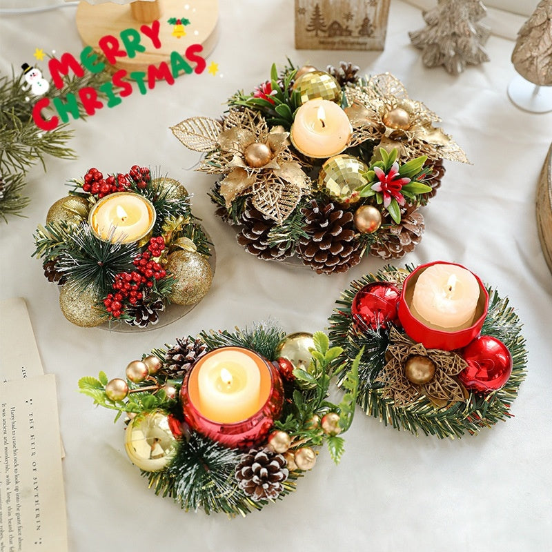 Christmas Candle Holder Wreath with Pinecones – Festive Table Centerpiece