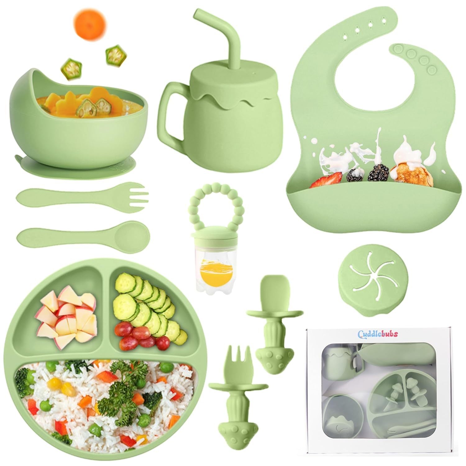 Silicone Baby Feeding Set - 10 Piece BPA-Free Weaning Kit with Suction Bowl & Plate