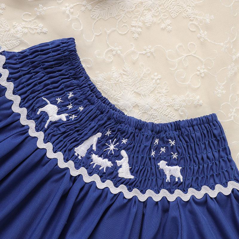 Toddler Christmas Dress – Embroidered Santa Smocked Party Dress for Girls