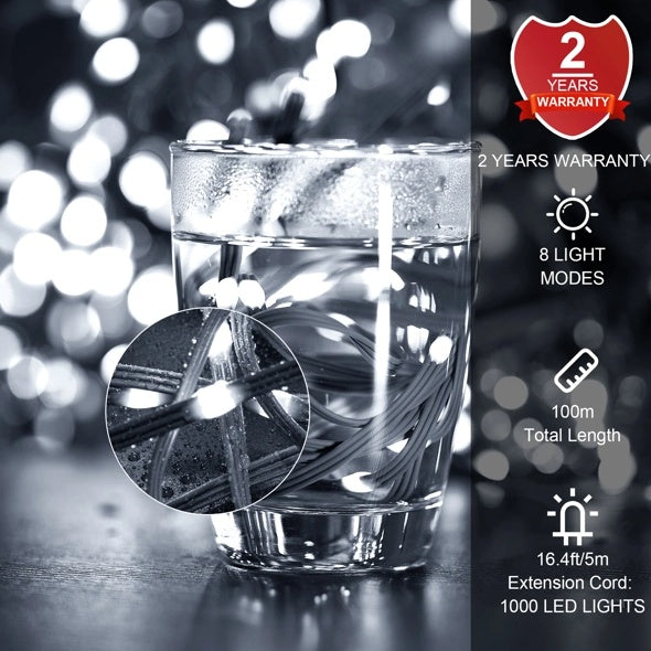 1000 LED Christmas String Lights – 328ft Outdoor Waterproof Rope Lights