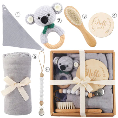Newborn Gift Set – Bath Towel, Pacifier & Toys for Baby Shower