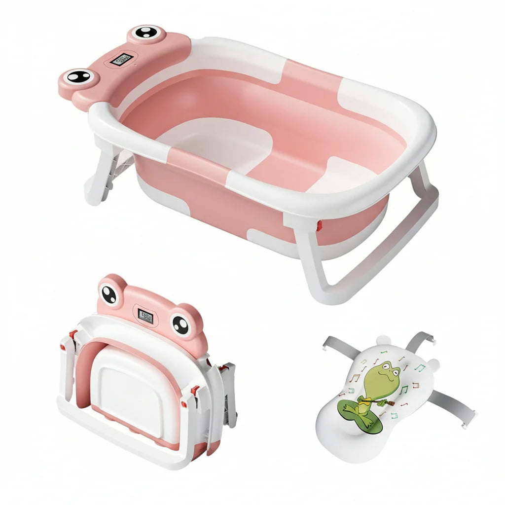 Collapsible Baby Bathtub – Foldable Bath Tub with Thermometer & Cushion