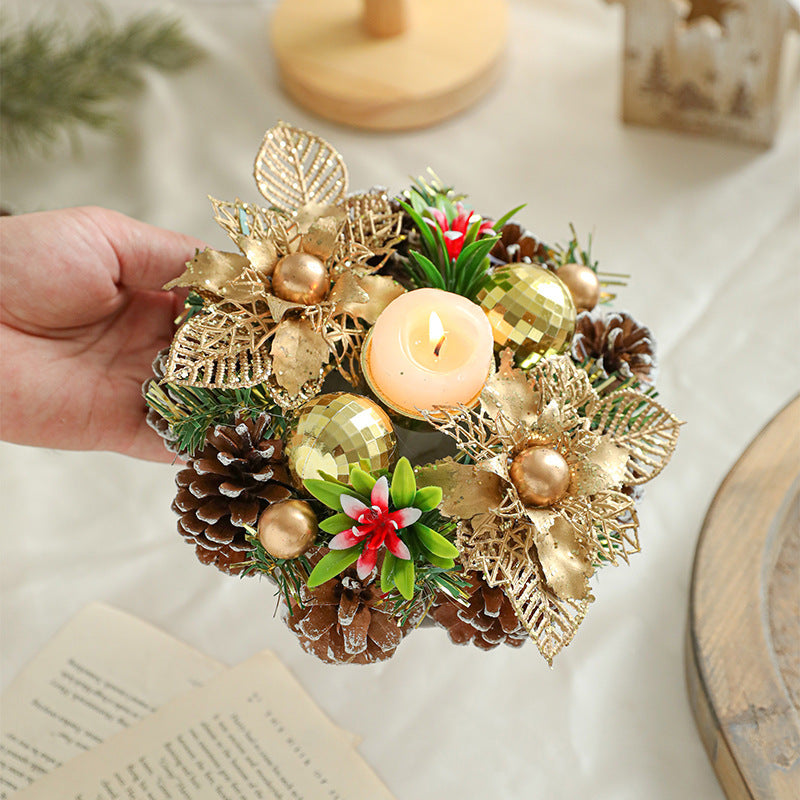 Christmas Candle Holder Wreath with Pinecones – Festive Table Centerpiece